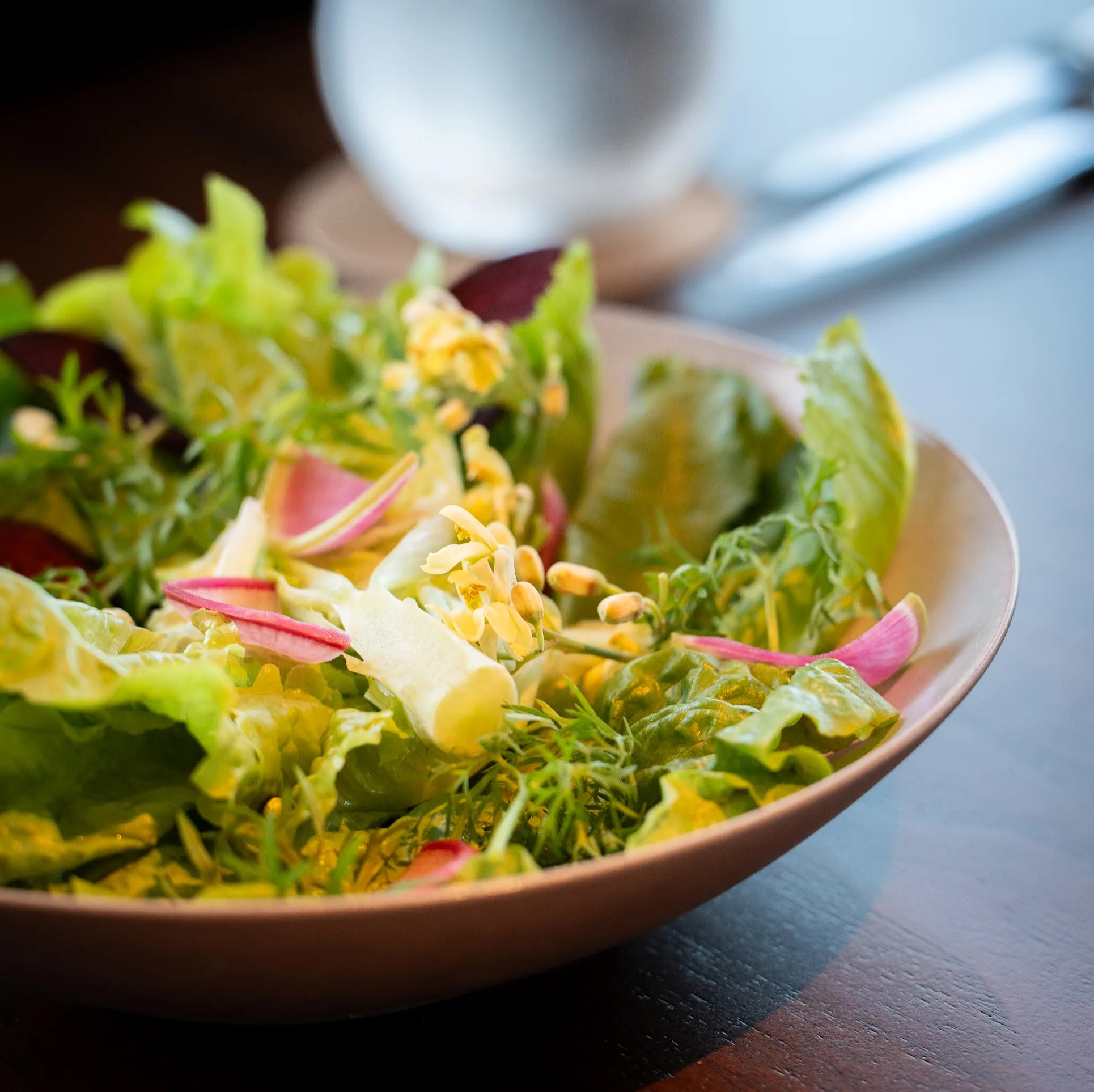 Alan Wong's house salad with Manoa lettuce and moringa flowers